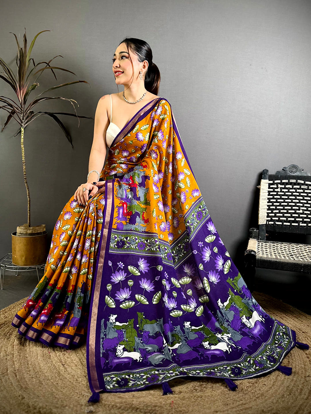 Classic Mul Cotton Pichwai Kalamkari Saree