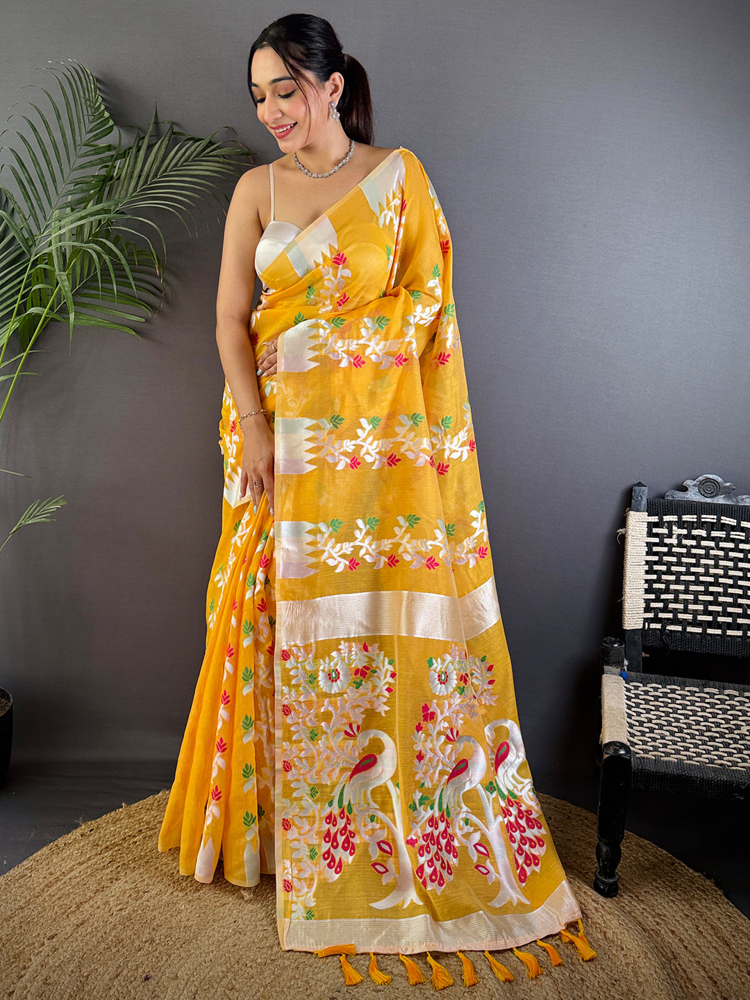 Radiance Yellow Dhakai Cotton Silk Saree