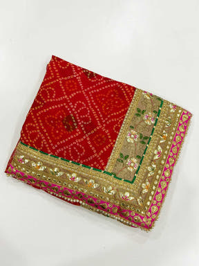 Golden Bandhej Chinnon Chiffon Saree