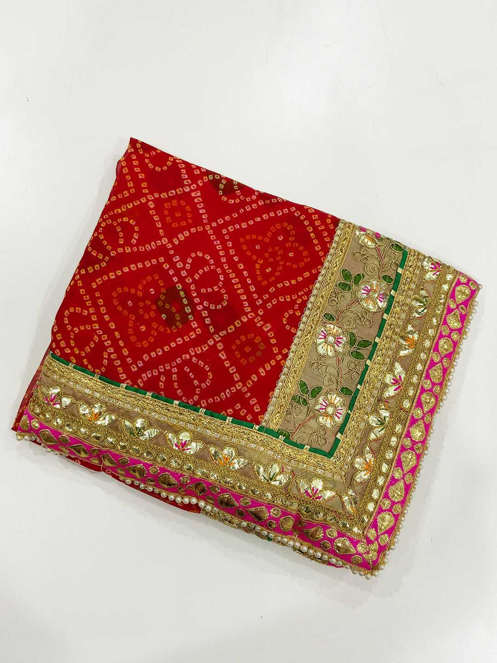 Golden Bandhej Chinnon Chiffon Saree