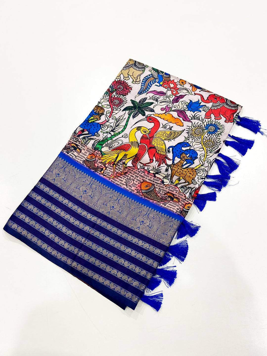 Light Peach Kalamkari Banarasi Silk Saree