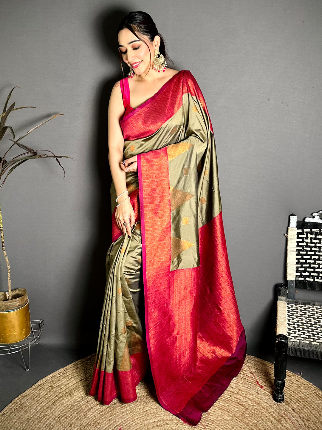 Olive Green Soft Silk Kanjivaram Saree