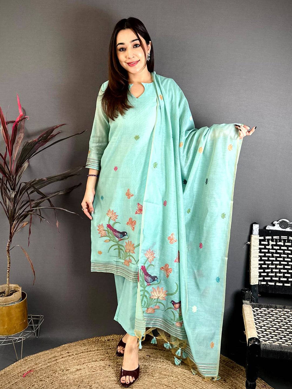 Mint Green Woven Floral Dress
