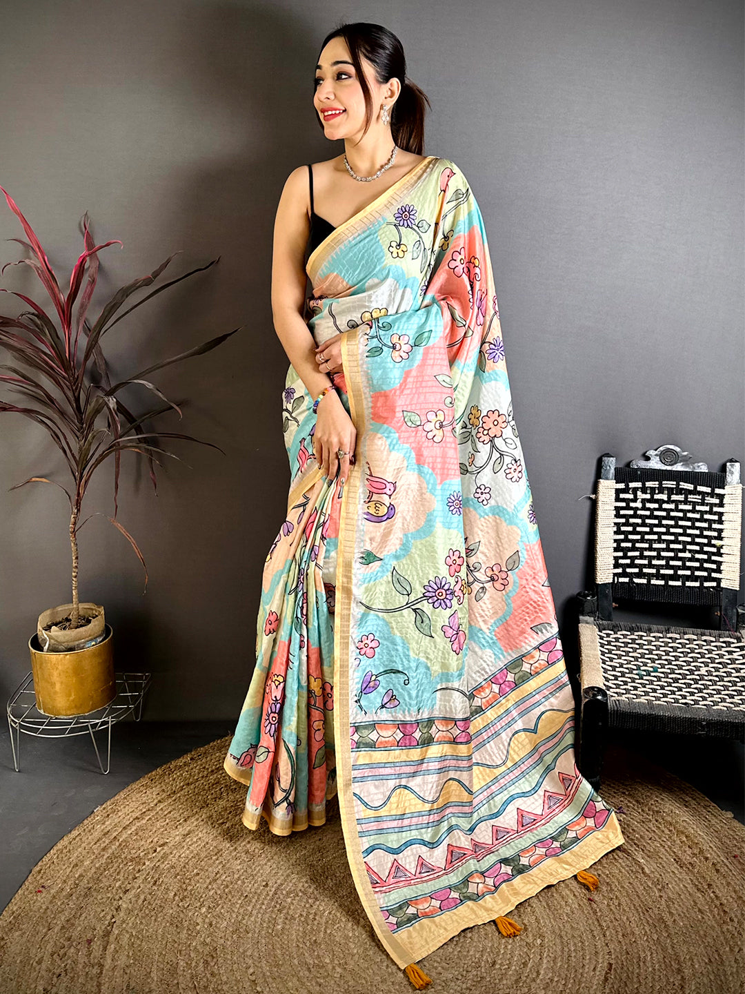 Opulent Folk Art Tussar Ghicha Saree