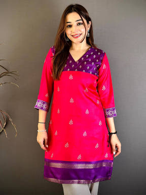 Opulent V Neck Soft Dola Ethnic Kurti
