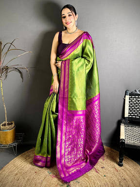 Lime Green Banarasi Katan Silk Gadwal Zari Saree