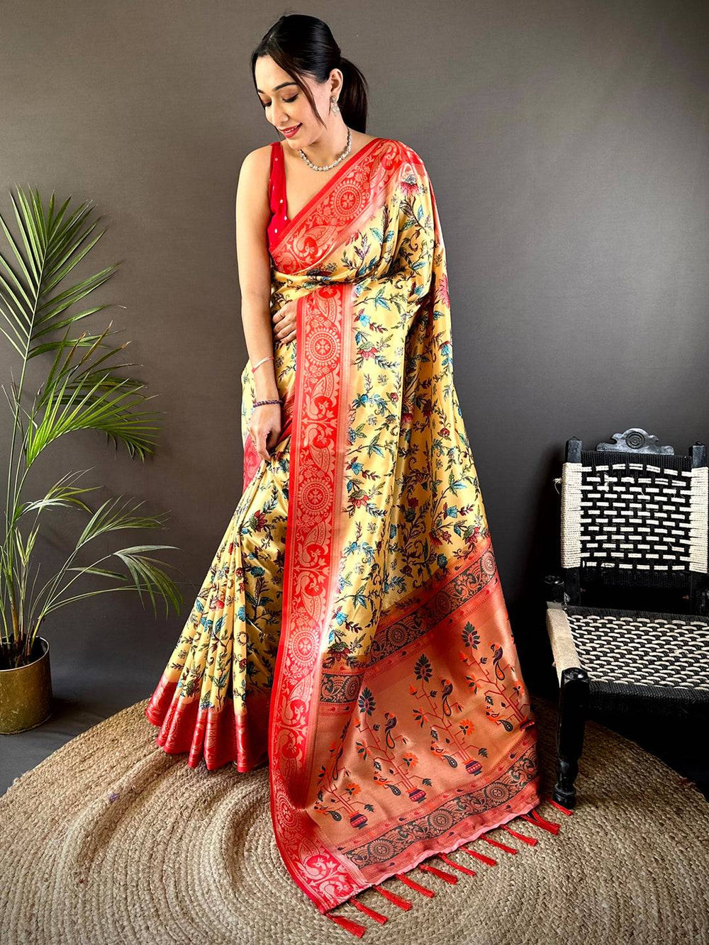 Yellow Yevla Pathani Soft Silk Saree