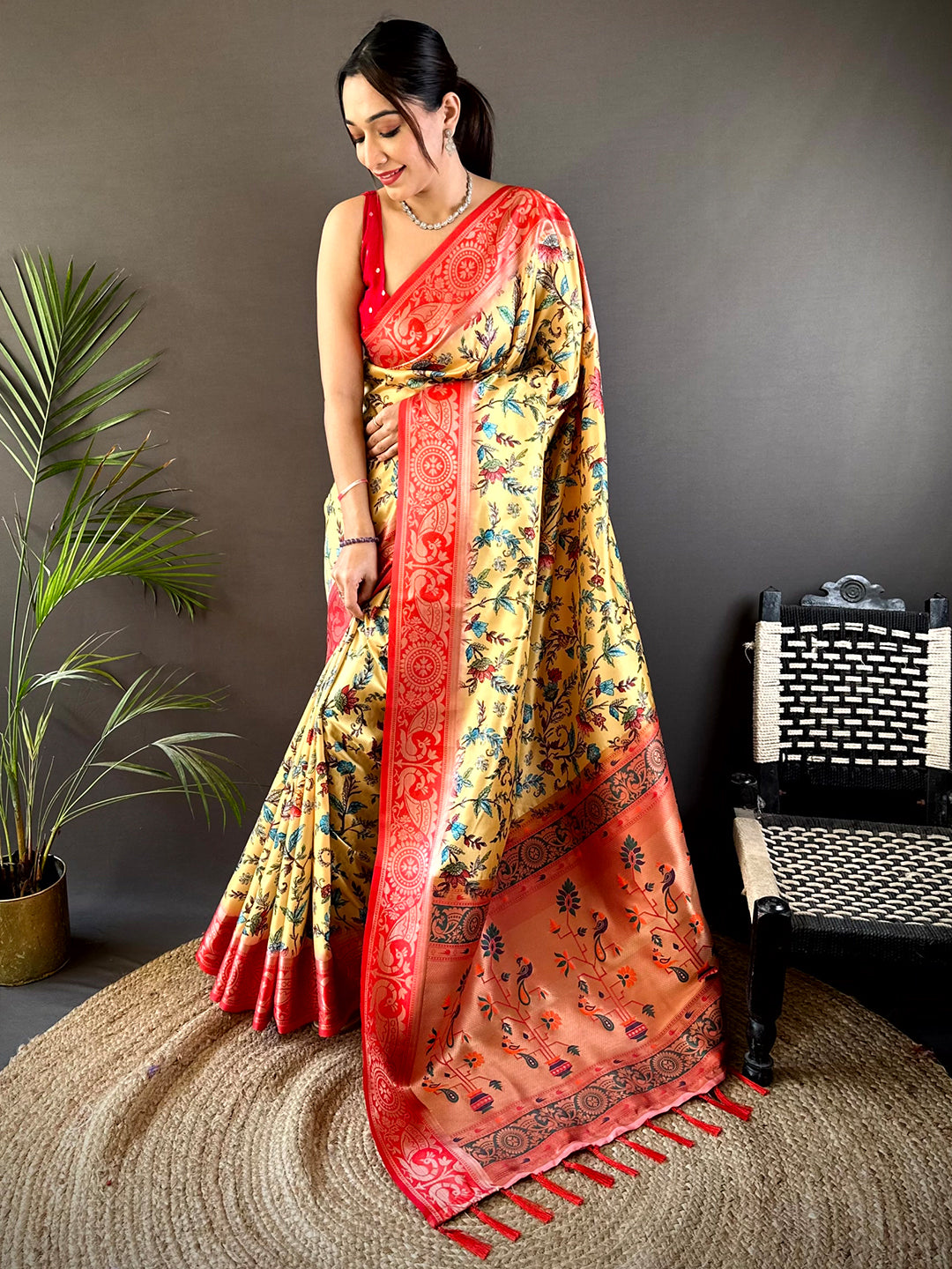 Yellow Yevla Pathani Soft Silk Saree
