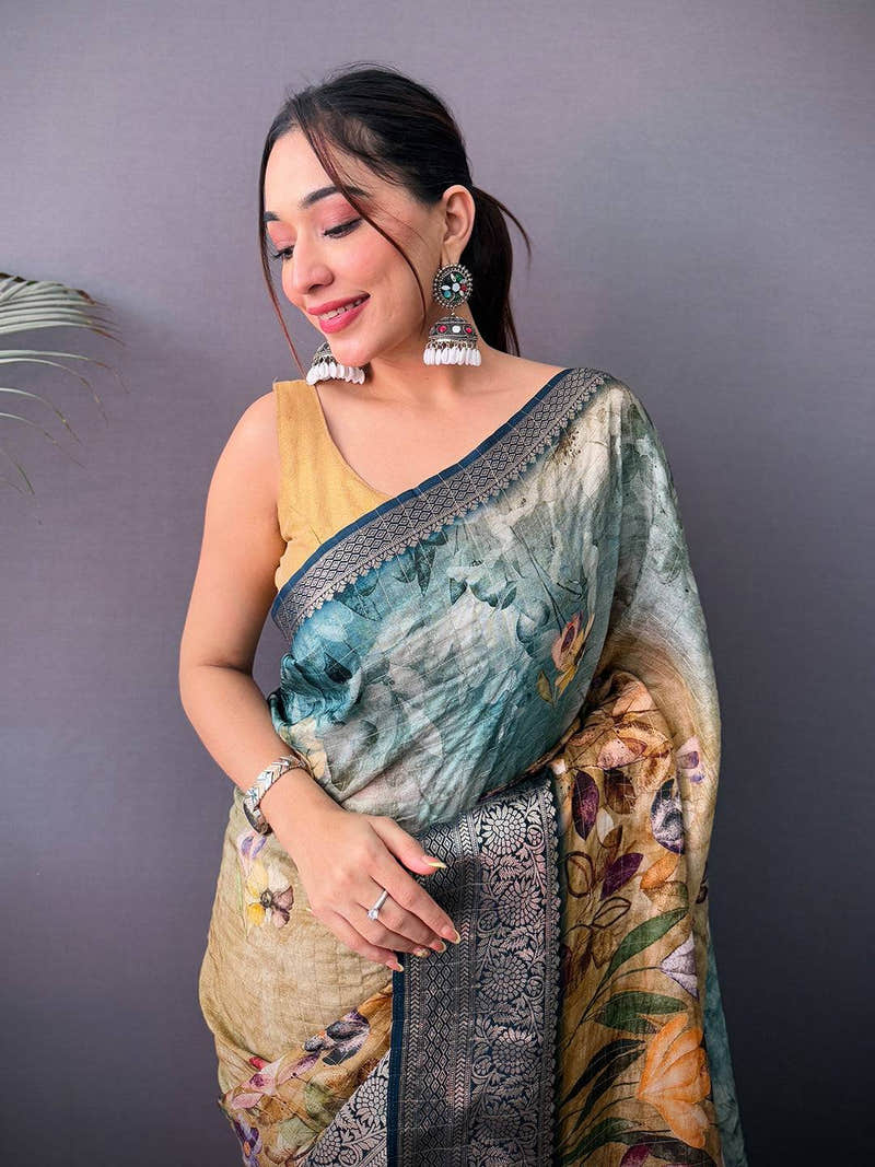 Heritage Floral Kalamkari Viscose Saree