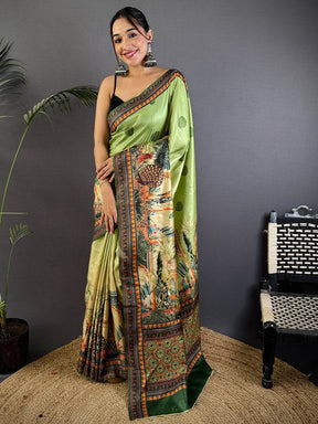 Olive Soft Dola Silk Printed Saree
