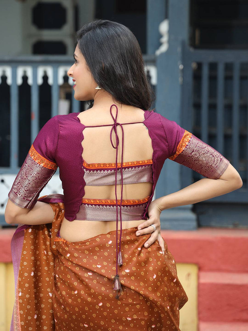 Brown Pure Viscose Dola Silk Saree with Bhandhej Print