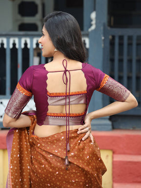 Brown Pure Viscose Dola Silk Saree with Bhandhej Print