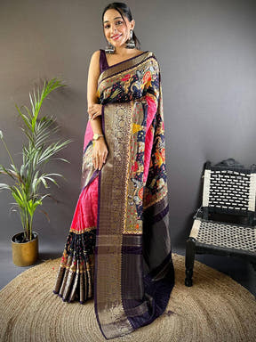 Artful Kalamkari Viscose Dola Silk Saree