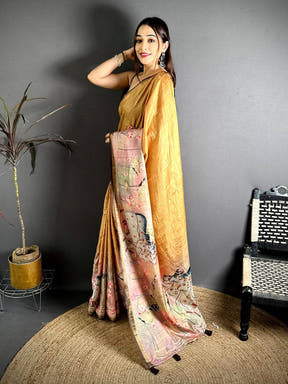 Artistic Ghicha Weave Printed Tussar Saree