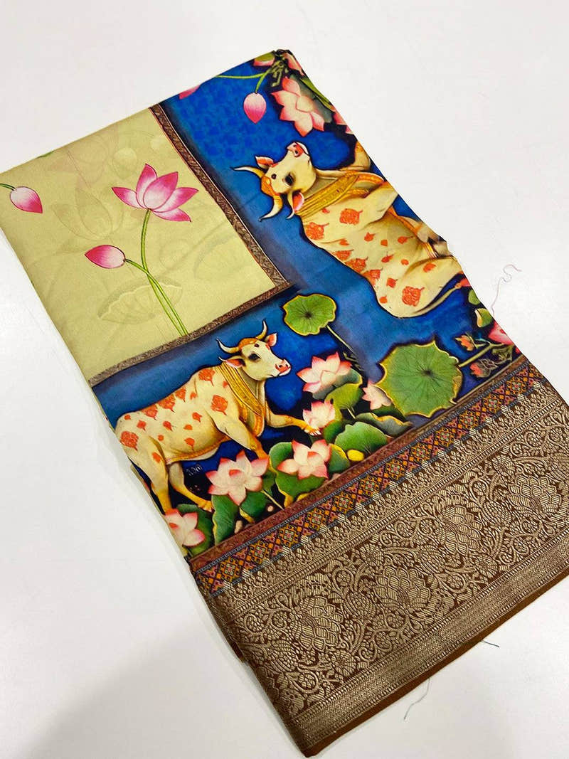 Pista Pichwai Pure Viscose Dola Saree