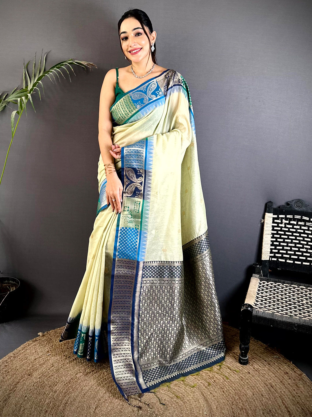 Pista Soft Mull Kanchi Pattu Saree