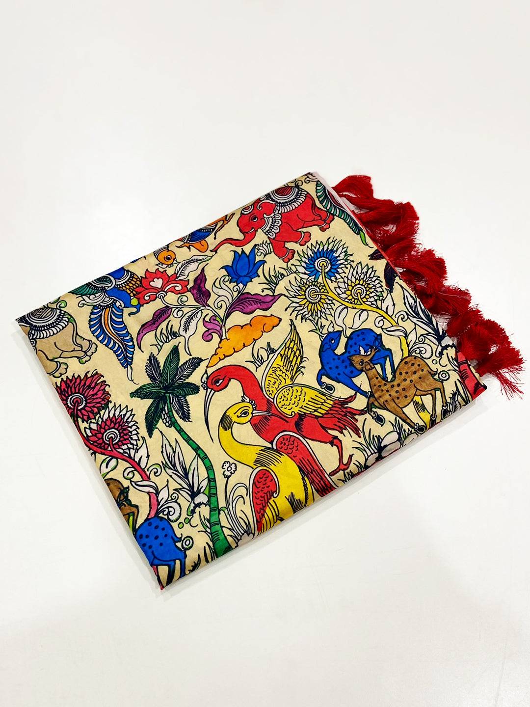 Cream Digital Kalamkari Banarasi Saree