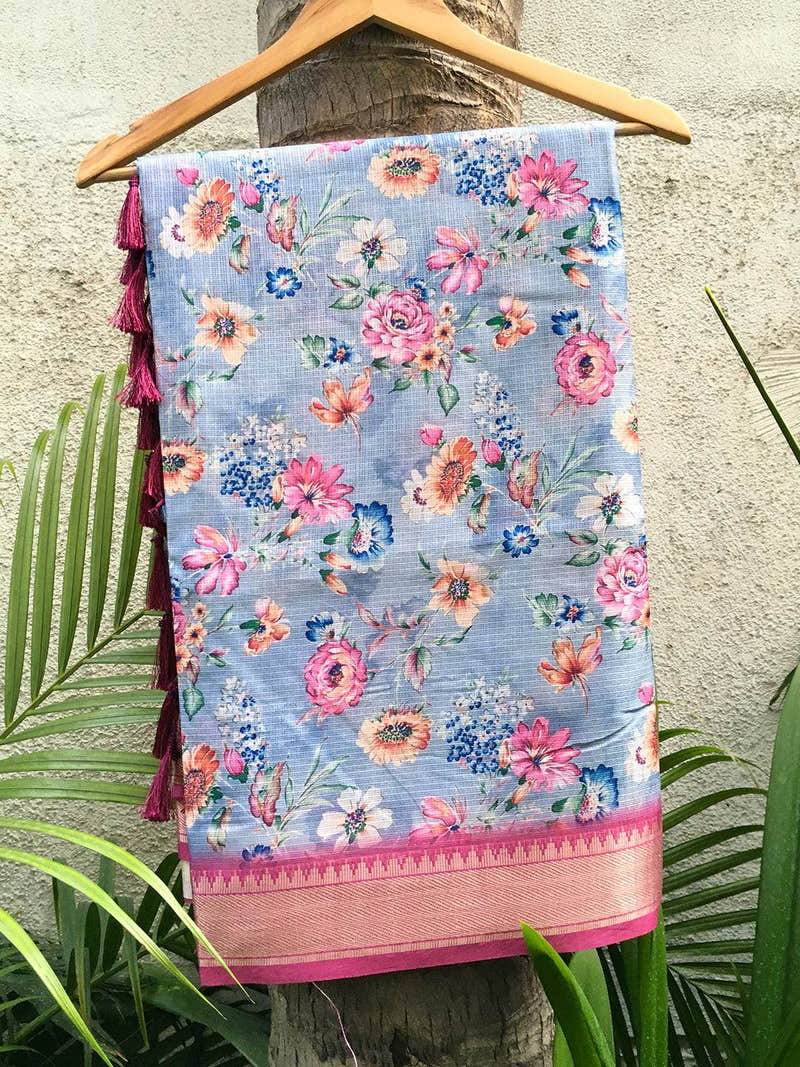 Light Purple Kota Flower Digital Print Saree