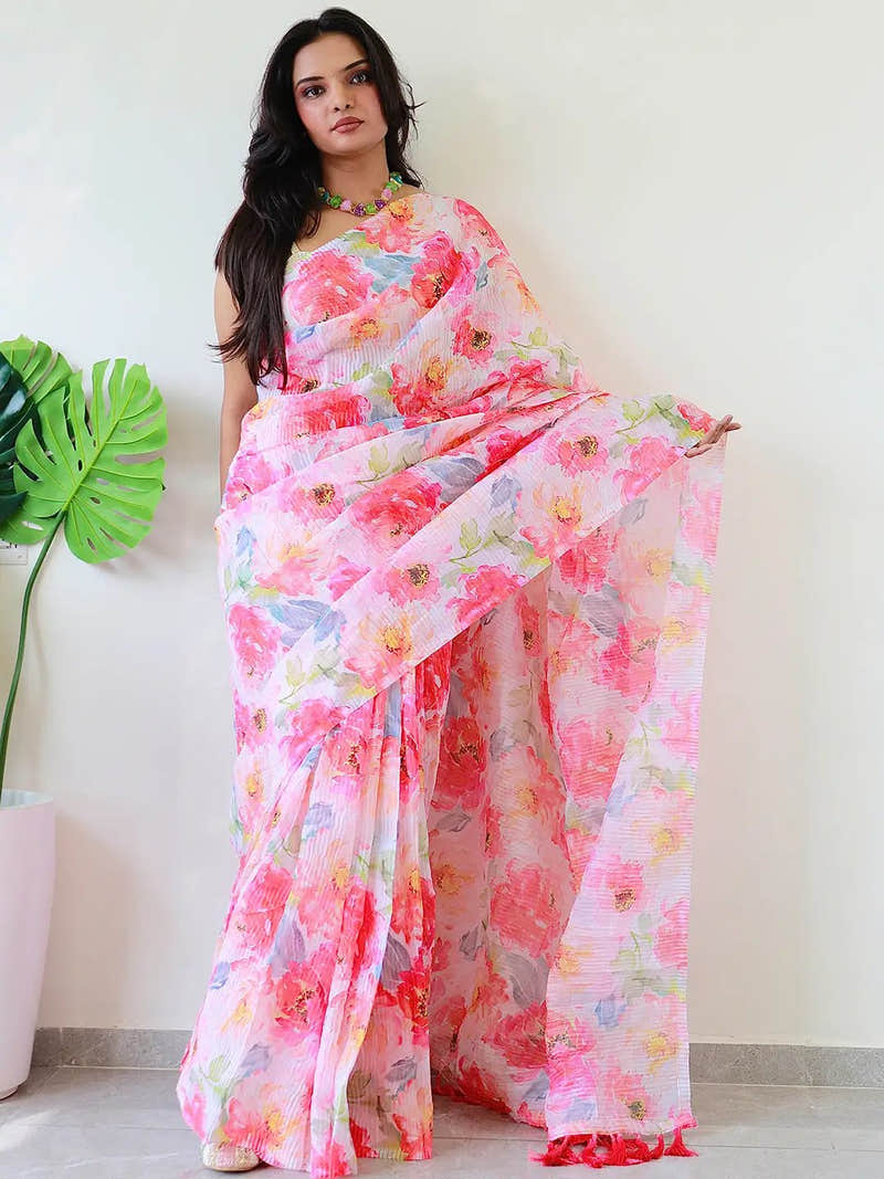Elevate Your Style with Multi Colored Print Bollywood Design Crash Saree