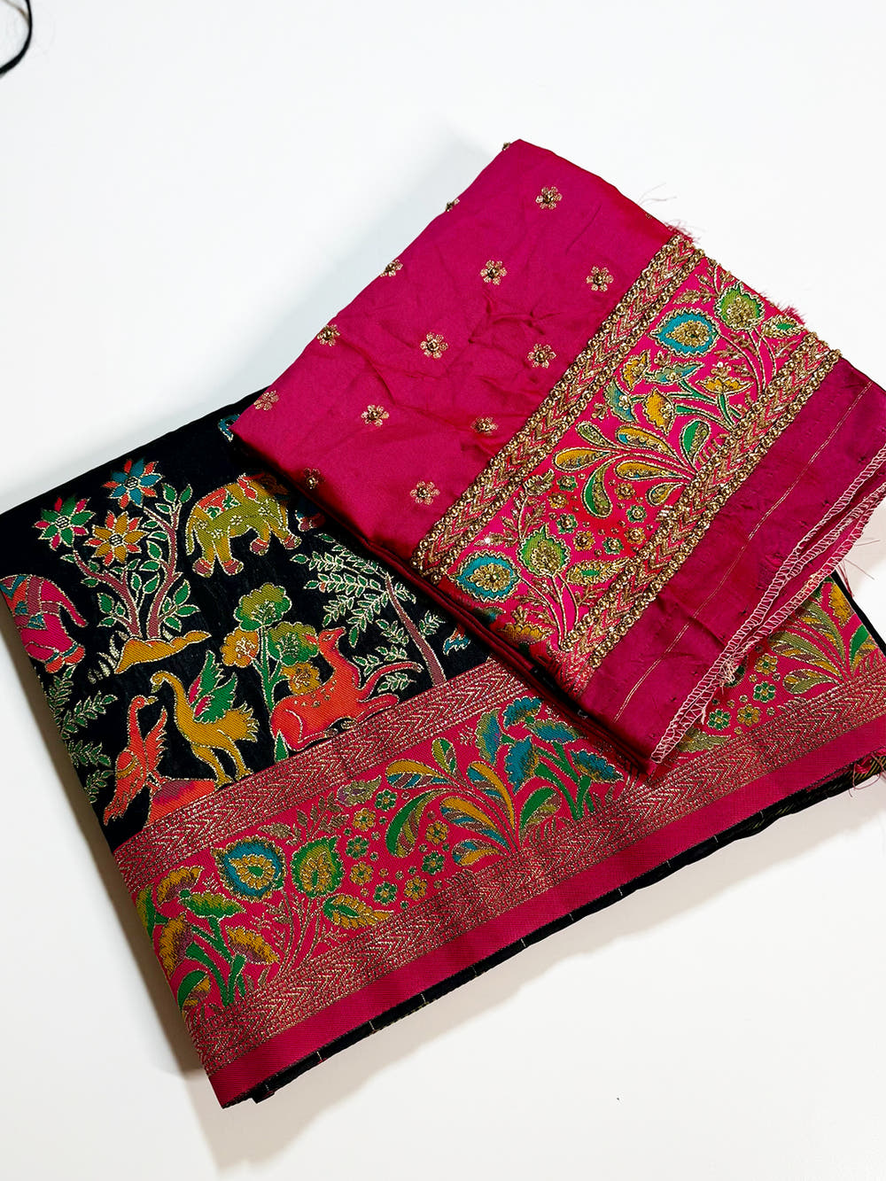 Black Soft Semi Silk Minakari Weave Saree With Maggam Blouse