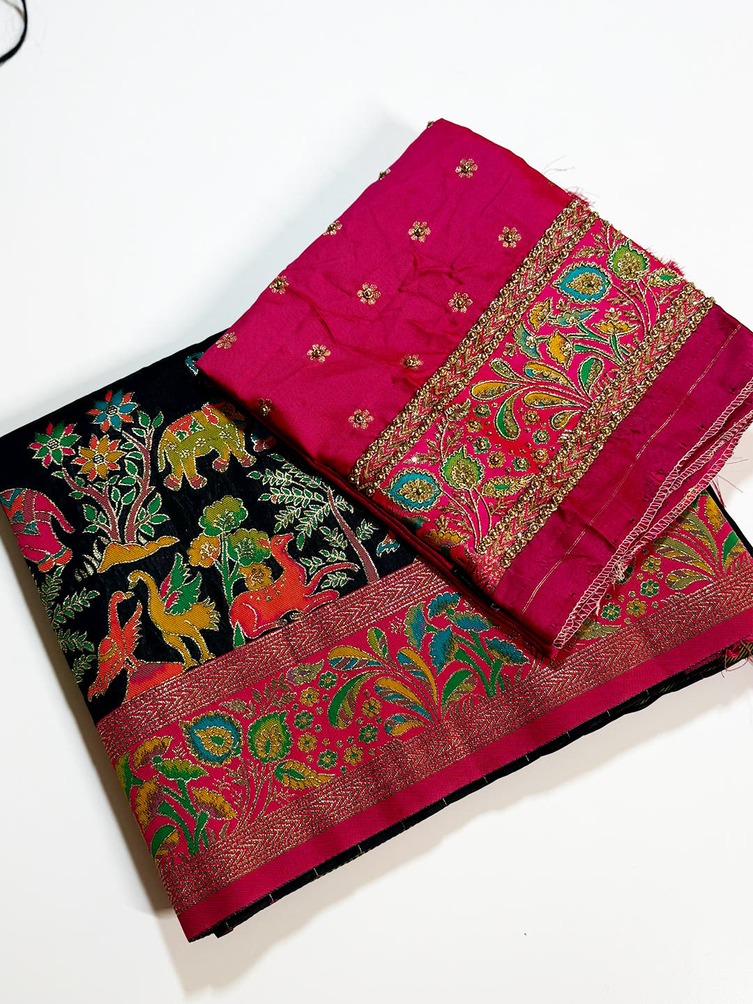 Black Soft Semi Silk Minakari Weave Saree With Maggam Blouse
