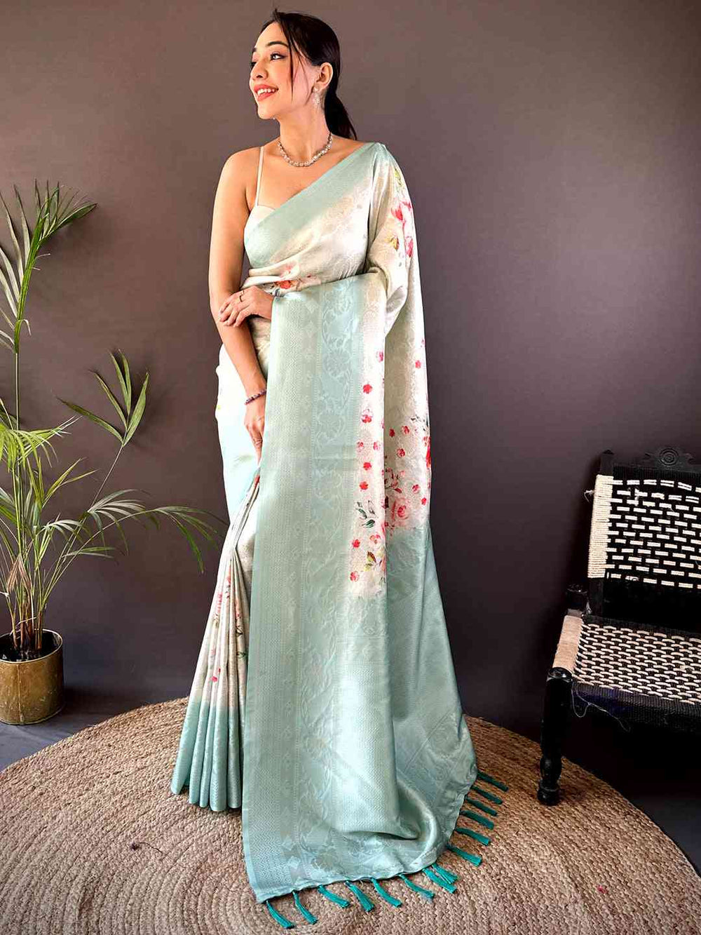 Light Blue Kanjivaram Digital Silk Saree