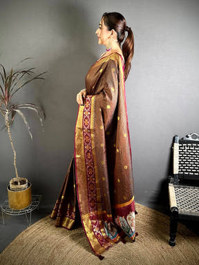 Graceful Gold Zari Kanchi Silk Digital Pallu Saree