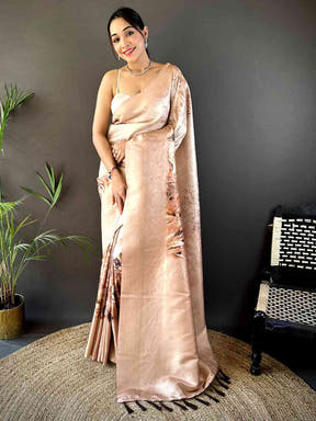 Beige Kanjivaram Digital Silk Saree