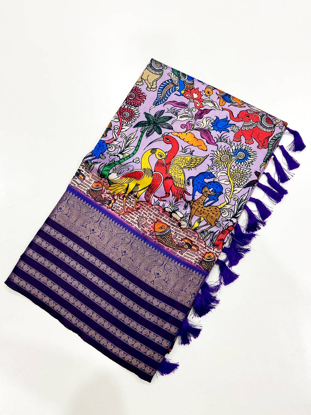 Lavender Kalamkari Banarasi Silk Saree