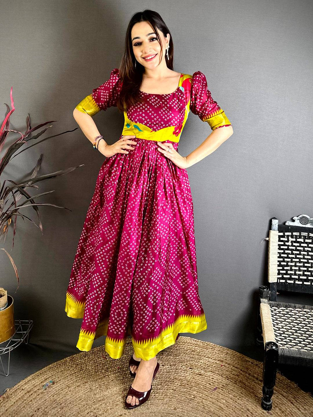 Regal Dola Silk Square Neck Dress