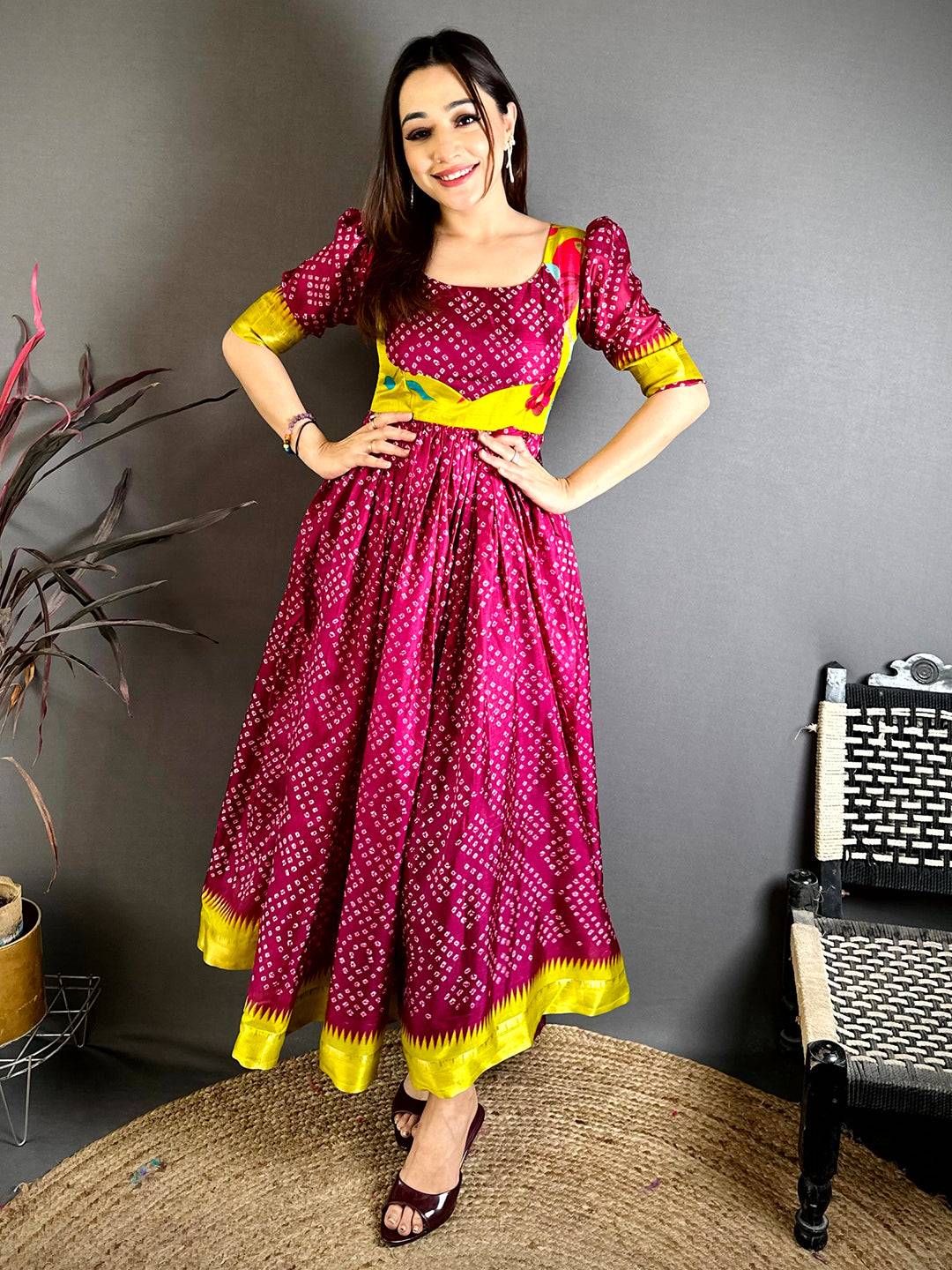 Regal Dola Silk Square Neck Dress