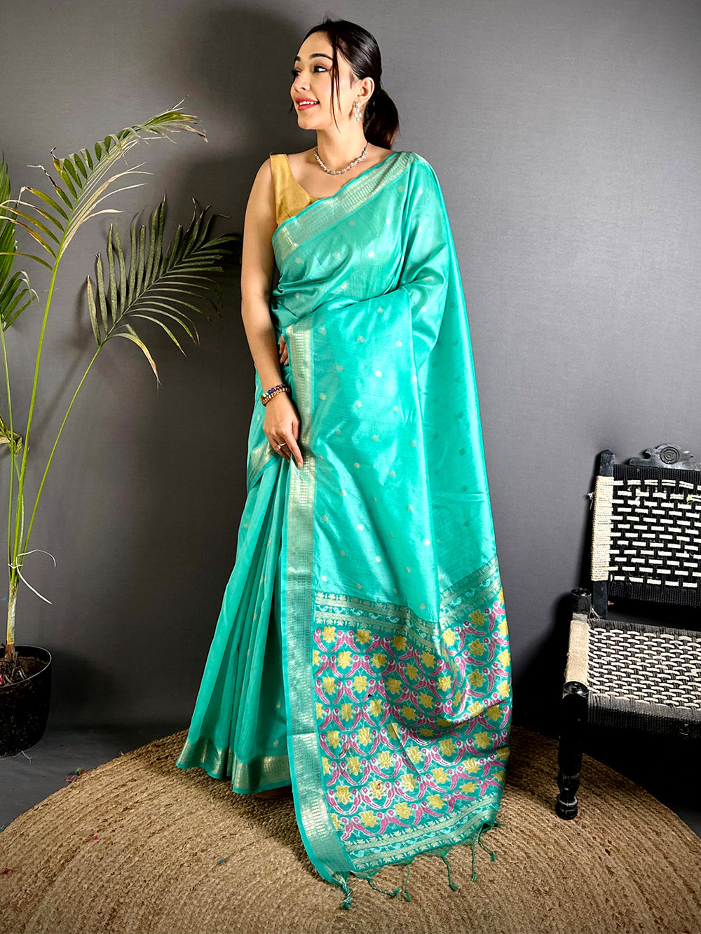 Rama Minakari Paithani Raw Silk Saree