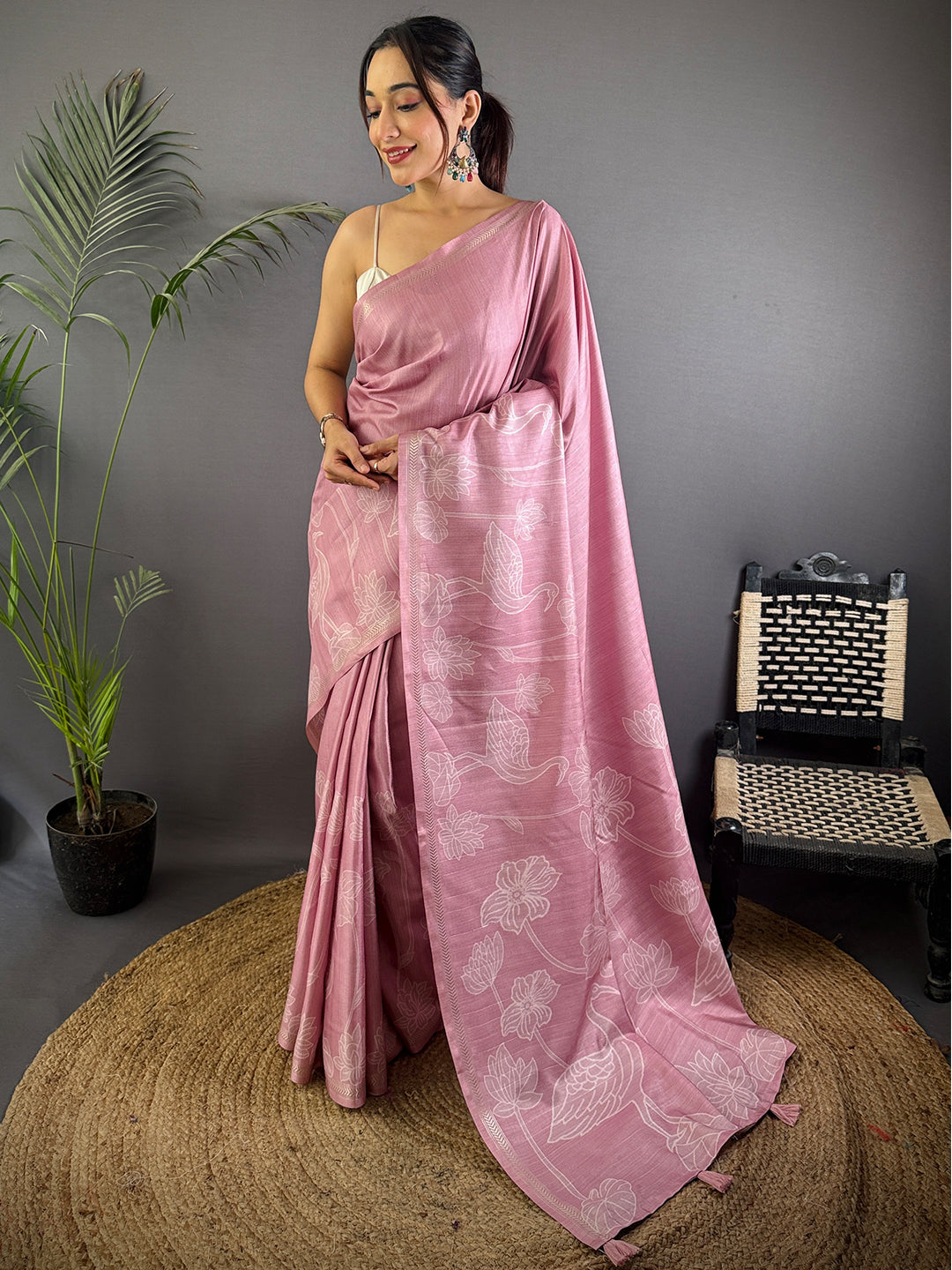 Tussar Ghicha Silk Floral Patchwork Saree