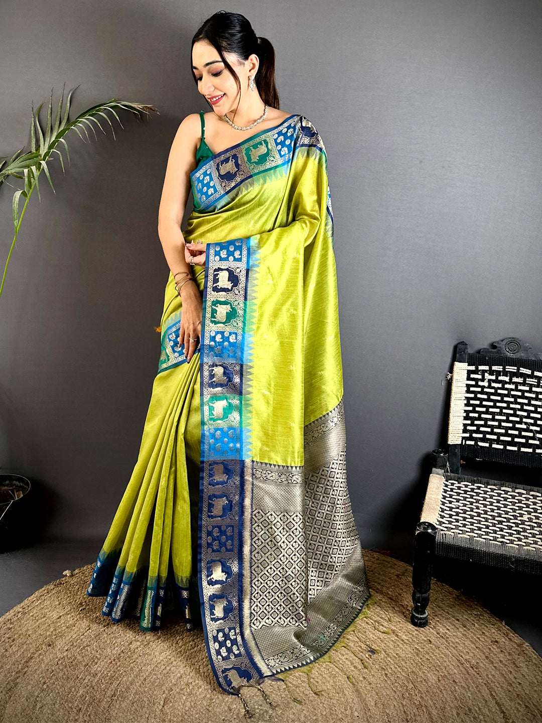 Green Minakari Kanchi Pattu Raw Silk Saree