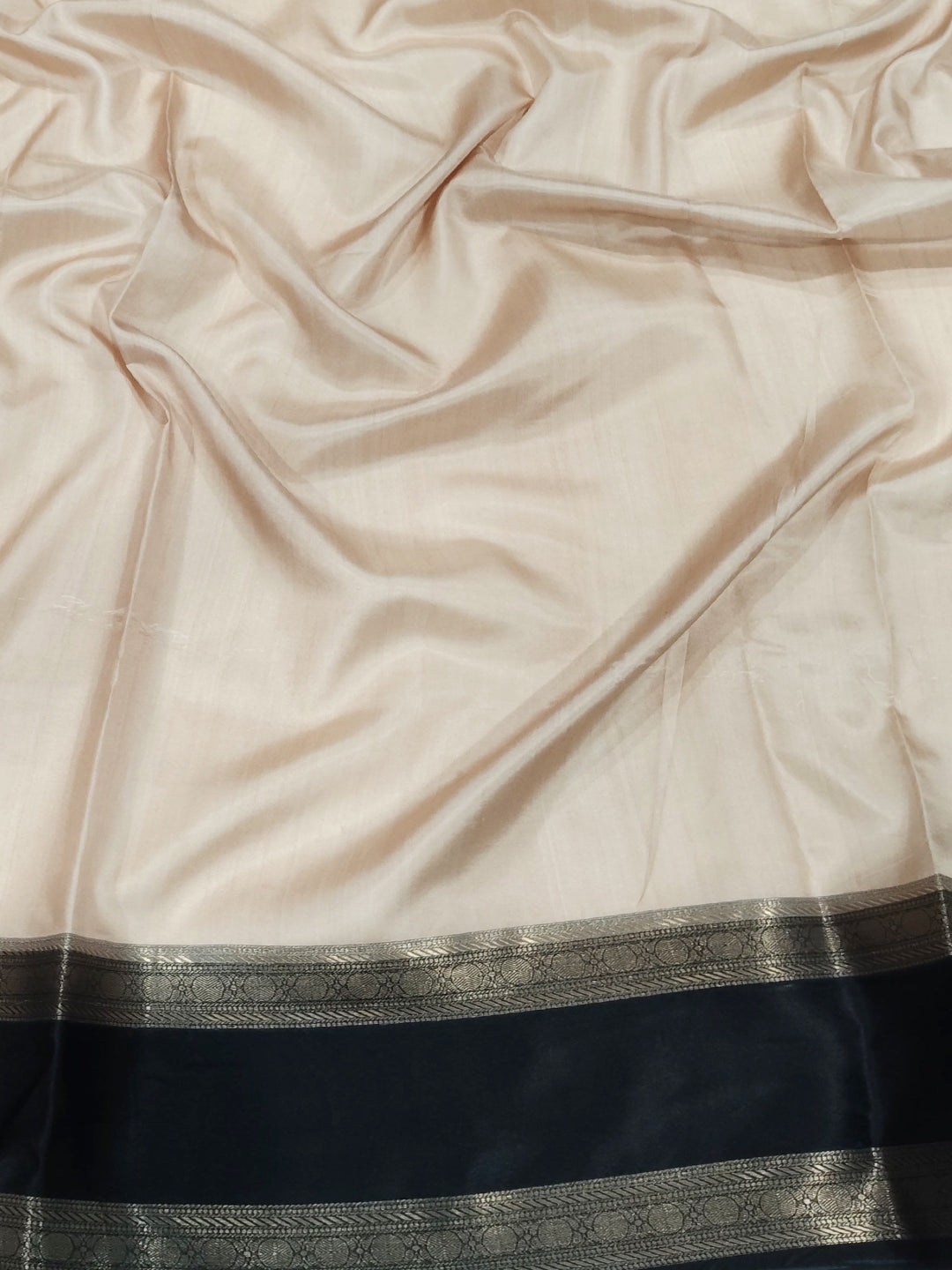 Beige Zari Checked Satin Rettapet Saree