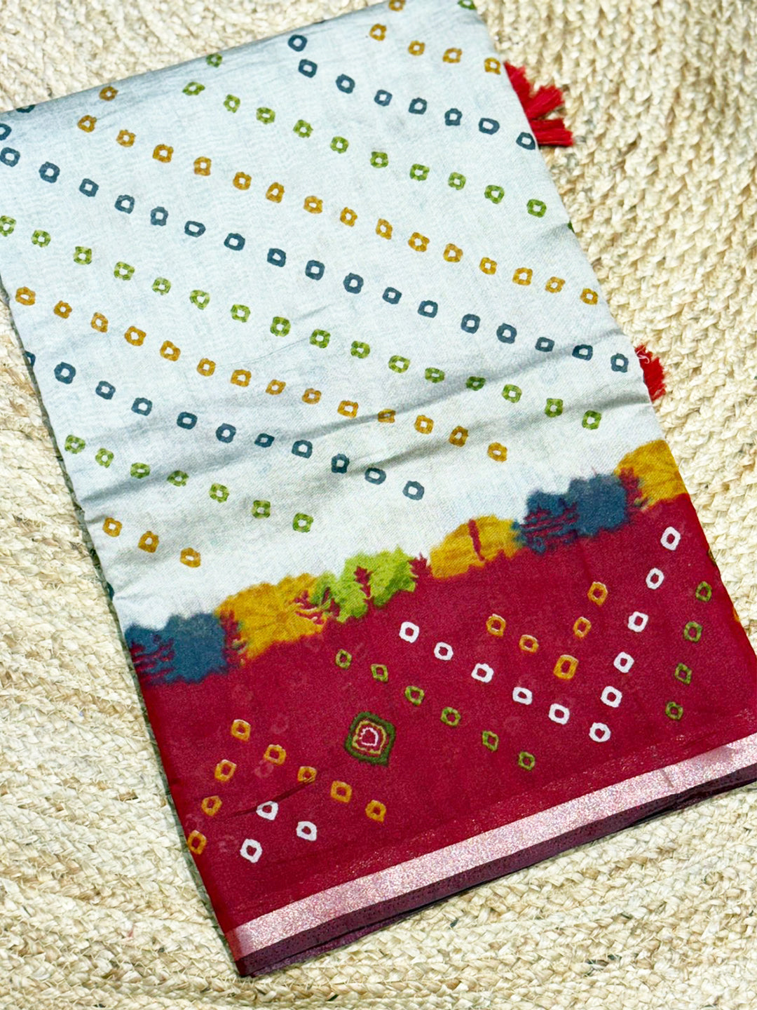 Red Mul Cotton Bandhej Print Saree