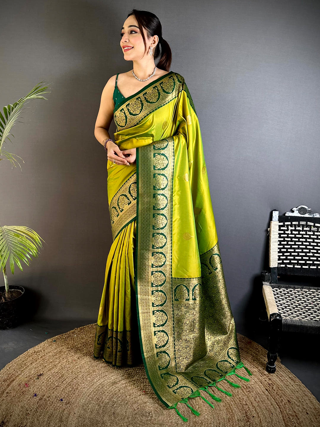Graceful Soft Silk Swan Motif Saree With Maggam Blouse