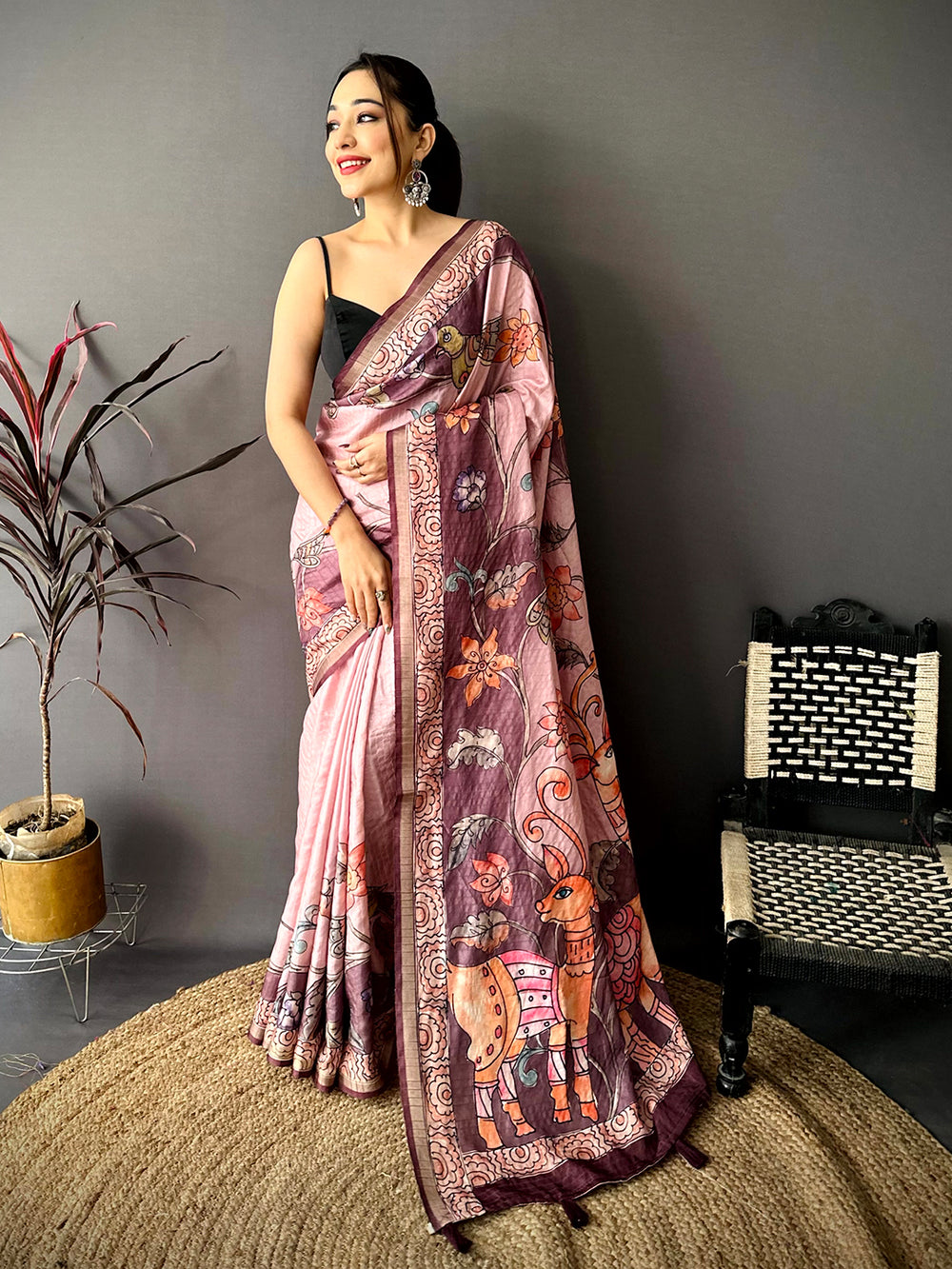 Royal Tussar Kalamkari Art Saree