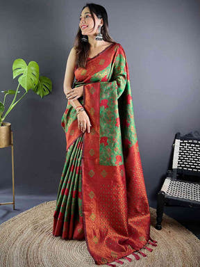 Forest Green Soft Silk Butta Weaving Saree

