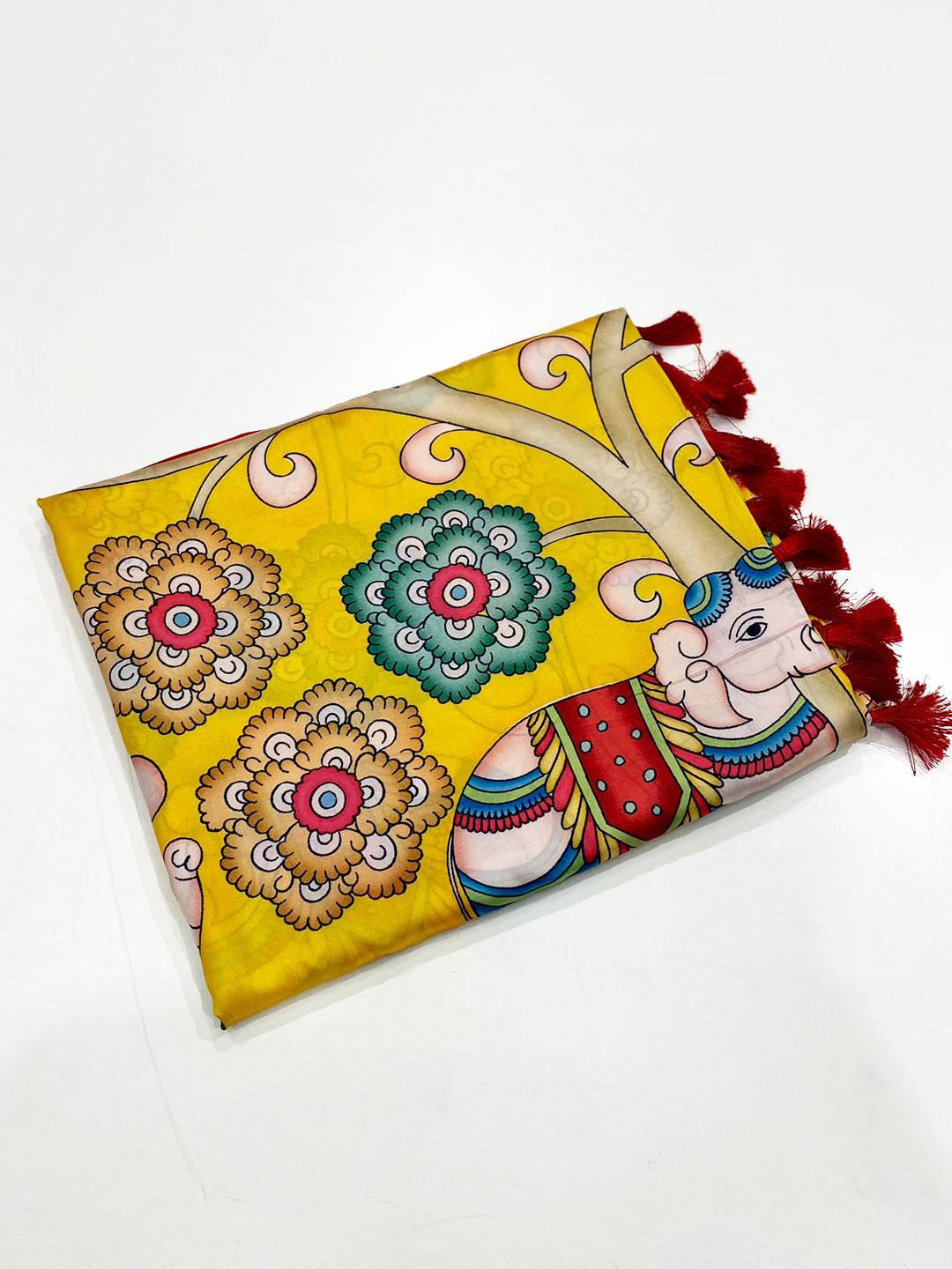 Bright Yellow Banarasi Silk Kalamkari Saree


