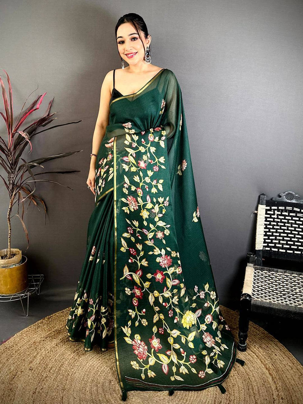 Classic Kota Doriya Floral Kalamkari Saree