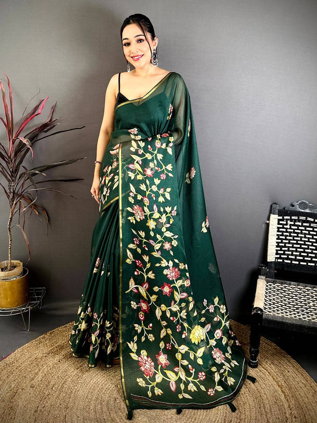 Classic Kota Doriya Floral Kalamkari Saree