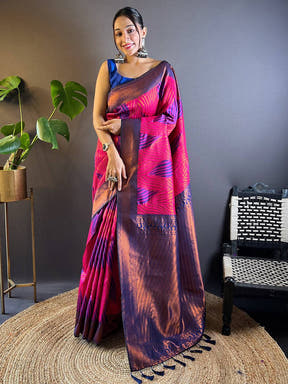 Rani Tussar Silk Zari Weaving Ikkat Saree


