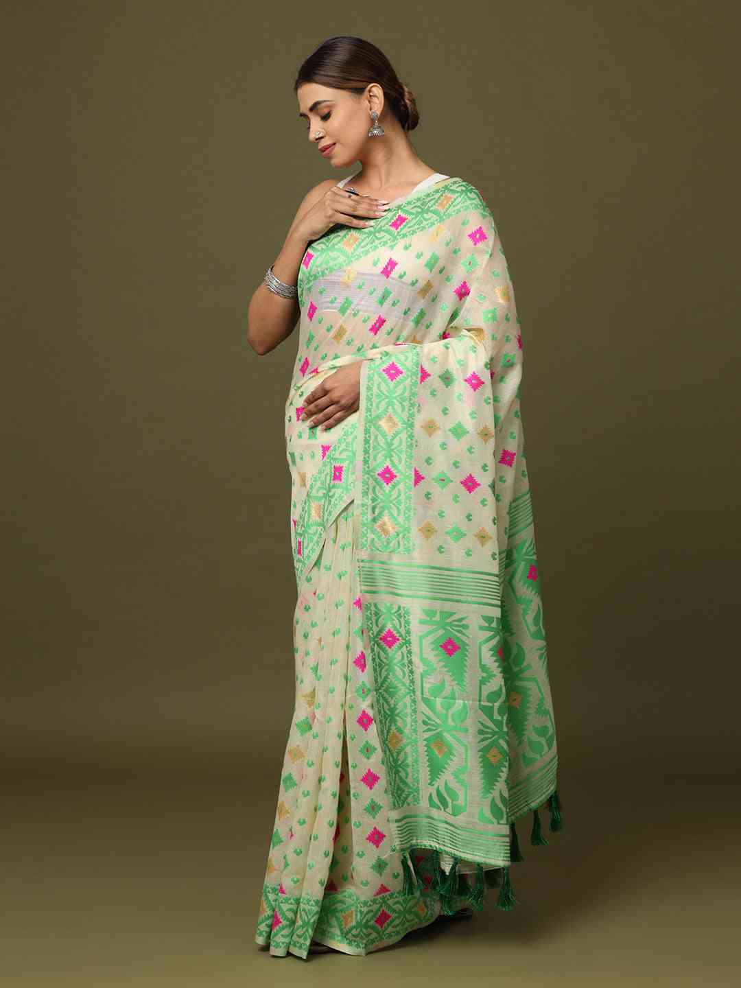  Dhakai Jamdani Cotton Silk Saree