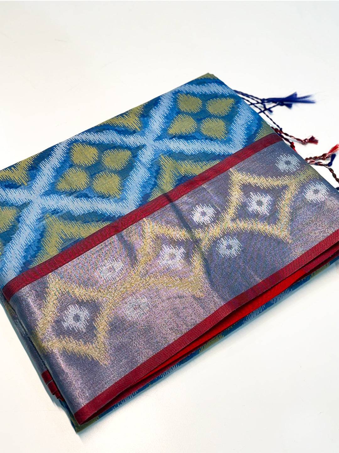 Multi Temple Ikkat Soft Silk Saree