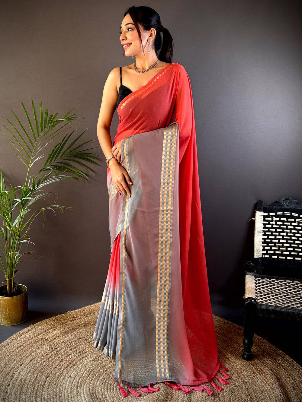 Pink Soft Georgette Concept Colour Saree