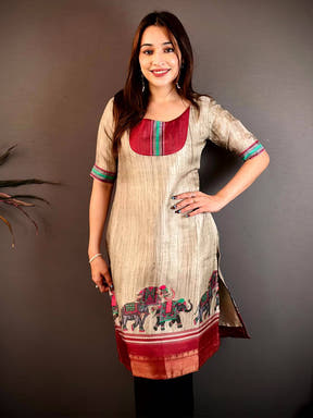 Classic Round Neck Soft Dola Silk Kurti