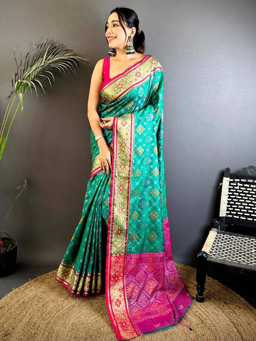 Royal Sky Pochampally Patola Soft Silk Saree

