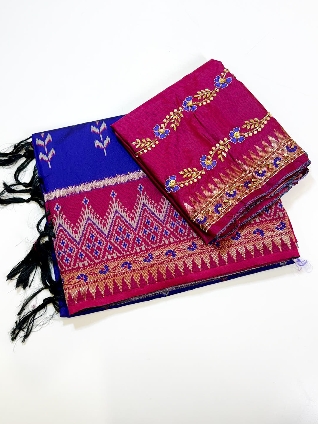 Regal Purple Soft Silk Ikkat Saree With Maggam Blouse