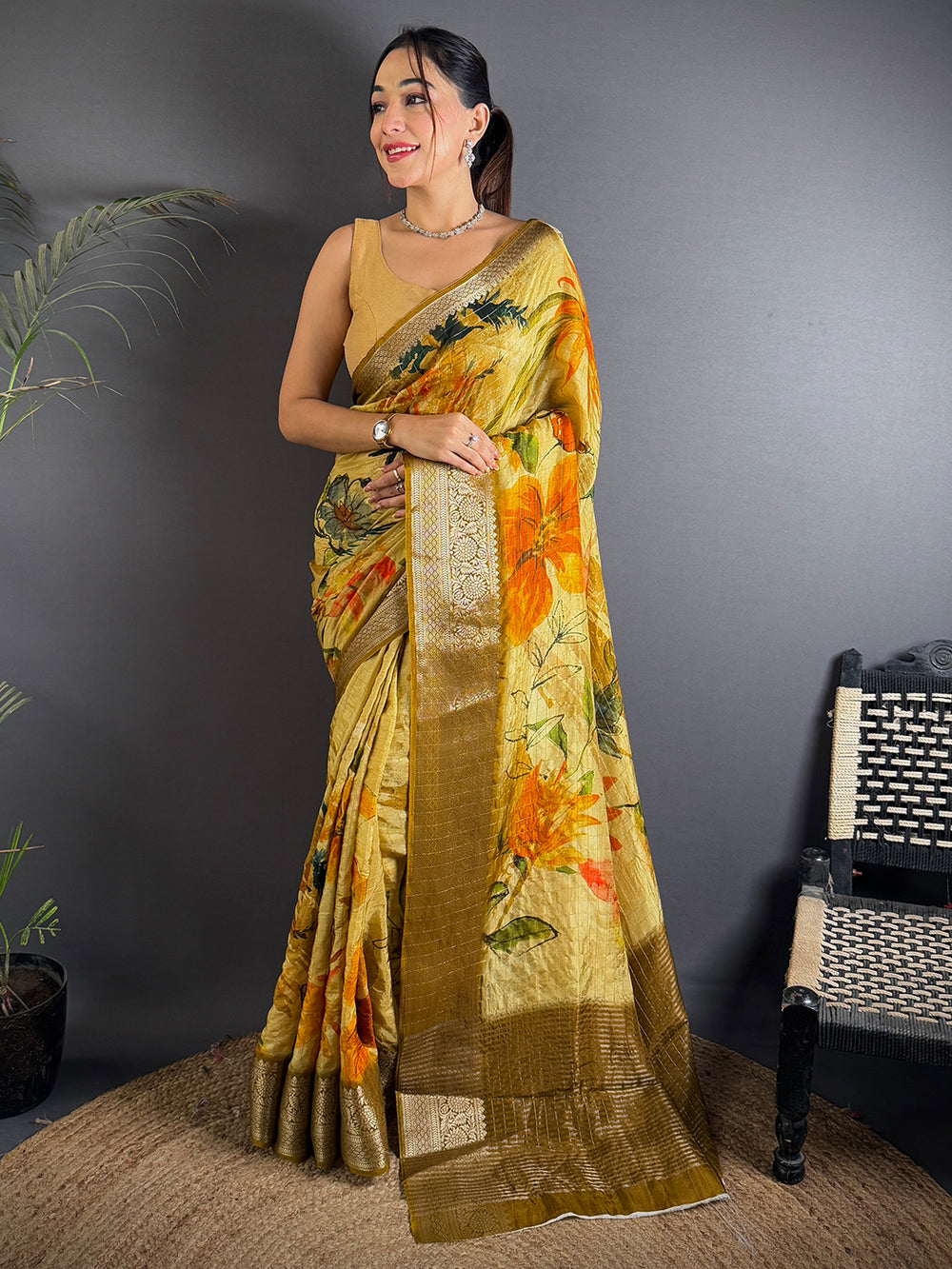 Sunshine Florals Digital Print Saree